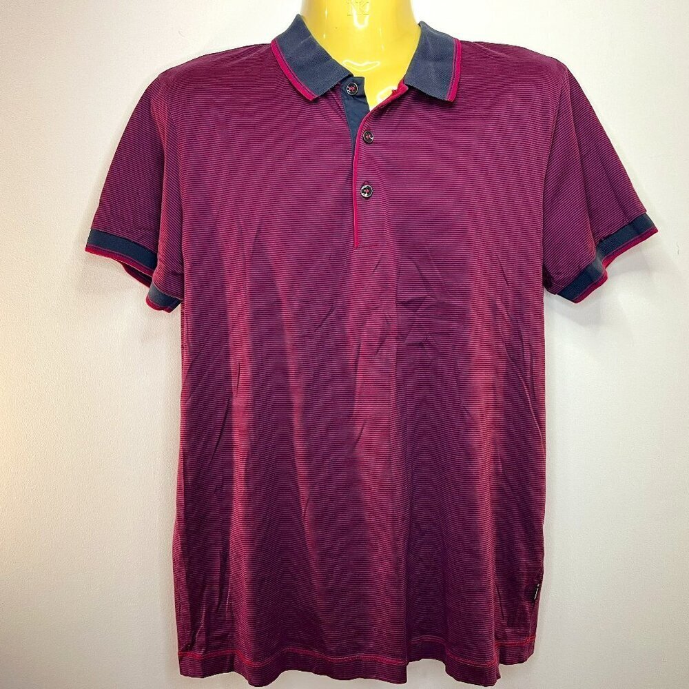 Hugo Boss Men's Magenta Striped Janis 62 Regular Fit Polo Shirt - Size Large
